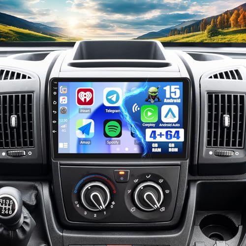 [4+64G] CAMECHO Android 15 Autoradio pour Fiat Ducato/Citroen Jumper,Wireless Carplay Android Auto, 9 Pouces 2 Din Bluetooth 5.0 Support GPS/WiFi /32EQ...