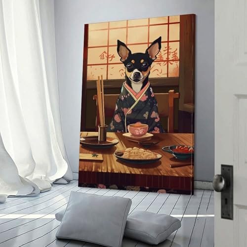Impression artistique Pinscher nain nourriture japonaise peinture moderne cuisine toile 30x45
