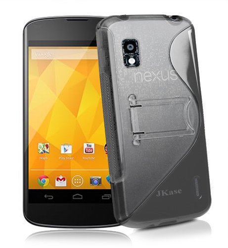 JKase Premium Quality LG Google Nexus 4 E960 DUOBLO TPU Hard Stand Case Cover - Retail Packaging - Grey