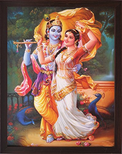 Handicraftstore Hindu God Radha Krishna Wall Hanging Poster Painting/Lord Krishna Home Decorative Photo Picture With Wooden Frame/Hindu Deity Gopala Krishna Portrait-Religious Art Gift-Water Proof #TOP16