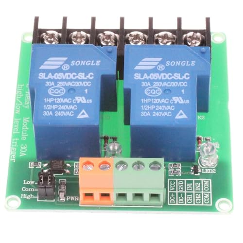 TopHomer 1/2/4 Channel Relay Module 30A Load Current, Optocoupler Isolation, High/Low Level Trigger, Wide Compatibility for Various Automation Control Systems (2-Channel 5V)