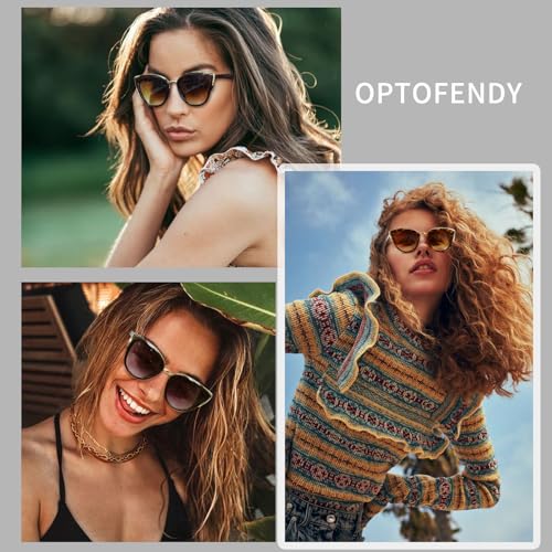 OPTOFENDY Oversized Cat Eye Sunglasses for Women, Trendy Metal Frame Sun Glasses Shades UV Protection, OP25012
