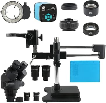 Microscopes Equipment 3.5X-90X 180X Double Boom Zoom Simul Focal Trinocular Stereo Microscope 48MP 4K HDMI USB SMD Microscopio Camera for Phone PCB Repair(Black)