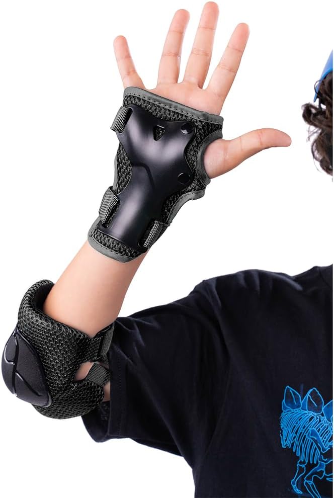 Kids Skateboard Bike Helmet Pads Set Protective Gear from Rude Boyz - Knee Pads Elbow Pads Wrist Pads Set for Youth Boys Girls