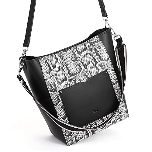 Cluci Purses And Handbags For Women Vegan Leather Designer Tote Large Hobo Shoulder Bucket Cross-Body Bag Snake Pattern With Black #TOP1