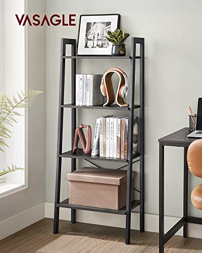 Image of VASAGLE BARNET Collection - Ladder Shelf, Bookshelf, Storage Rack, Modern Bookcase for Living Room Home Office Kitchen, Steel Frame, 4-Tier, 22-Inch Wide, Charcoal Gray and Ink Black ULLS044B04