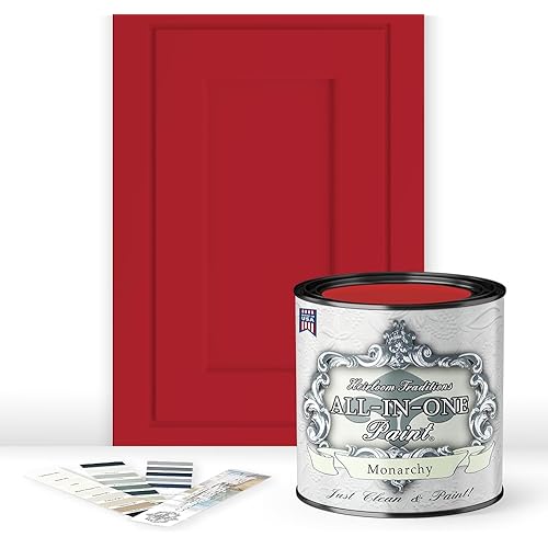 ALL-IN-ONE Paint by Heirloom Traditions, Monarchy (Primary Red), Quart - Durable cabinet and furniture paint. Built in primer and top coat, no sanding needed. Includes our 30 featured color card.