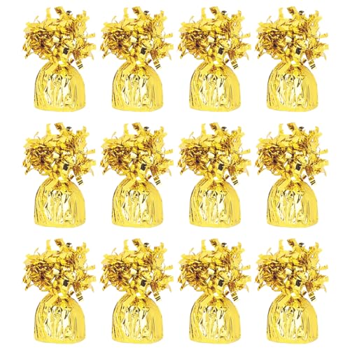 PARTYRAMA.CO.UK Gold Foil Helium Balloon Weights 195gr - Pack of 12 - Durable & Colourful Weights for Birthdays Parties Events & Celebrations - Perfect Balloon Weight Holders