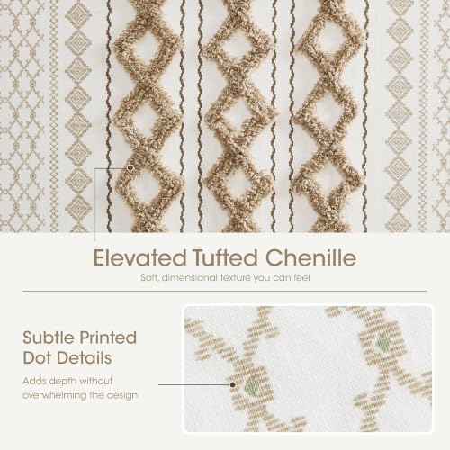 Image of Ink+Ivy Imani Tufted Chenille 100% Cotton Shower Curtain Boho Bath Curtains for Bathroom, Colorful Stripes Modern Farmhouse Shower Curtain, Bathtub Privacy Screen, Machine Washable 72 inch x 84 inch, Neutral