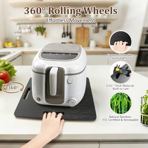 Image of Appliance Slider, Sliding Tray for Coffee Maker, 15.7x13 in,Black | 360 Rolling wheels, 0.65 Inch Thick Bamboo, Coffee Pot Slider Tray, Space-Saving Kitchen Organizer for Counter 66lb Capacity