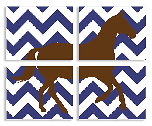 Cheval marron sur bleu marine pour chambre d'enfant Stupell