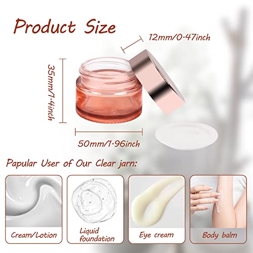 Cositina 12 Pack 1oz Pink Glass Jars,Empty Round Storage Travel Containers with Rose-Golden Lids & Inner Liners,Refillable Cosmetic Vials for Moisturizer,Creams,Salve, Lotion2