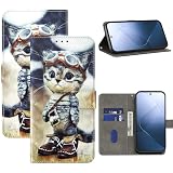 BOLELAW Custodia per Samsung Galaxy A22 5G (non per A22 4G), in pelle PU, con fessure per carte di credito, chiusura magnetica, per Samsung A22 5G (gatto cattivo)