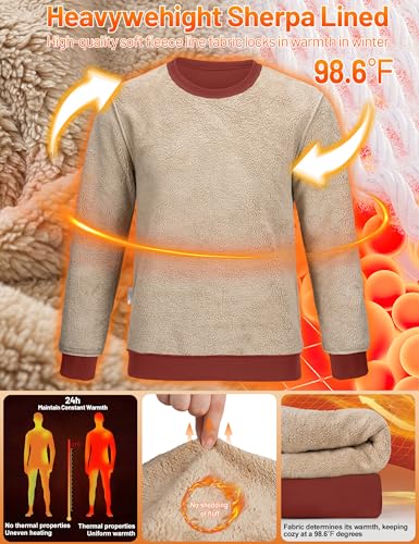Image of TACVASEN Men's Crewneck Sweatshirt Warm Sherpa Lined Thermal Sweatshirts Heavyweight Long Sleeve Winter Fleece Pullover Shirt