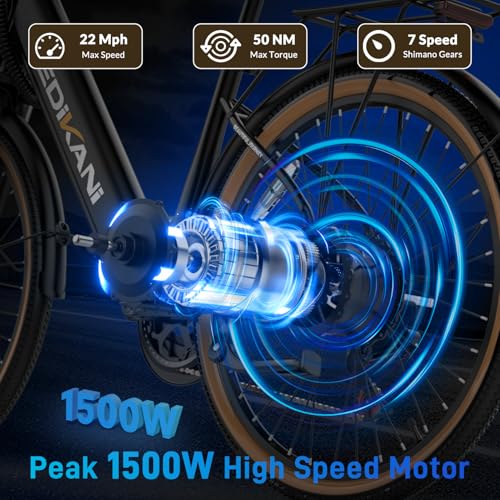 EDIKANI Electric Bike for Adults 25MPH 1500W Peak 26″