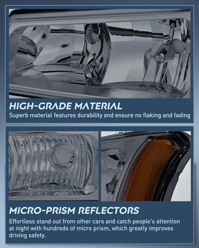 Image of Nilight Headlight Assembly for 2003 2004 2005 2006 Chevy Silverado Avalanche 1500 1500HD 2500 2500HD 3500 Chevrolet Pickup Replacement Headlamp Housing Bumper Lamp Set