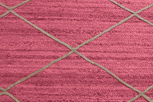 Tapis carré en jute rose foncé et beige 2,1m pour chambre et salon - 8