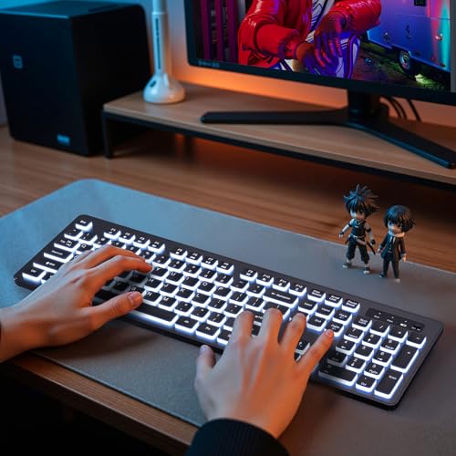 Image of KOPJIPPOM Backlit Wireless Keyboard, 2.4G Silent Wireless Light Up Keyboard, Full Size Computer Keyboards with 7 Colored Backlits, Rechargeable Keyboards for Windows, PC, Laptop (Black, Normative)