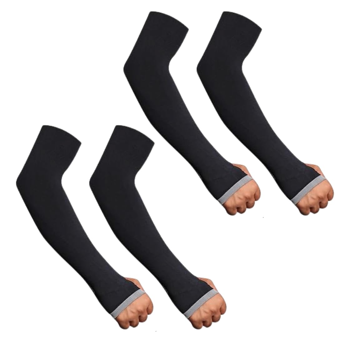 BADOWL Arm Sleeves for Men & Women, UV Sun Protection Hand Sleeves for Biking, Cycling, Cricket, Golf, Sports, Black | PACK OF 2-picture-12