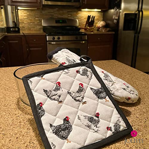 Chickens Rooster Oven Mitts And Pot Holders Sets For Kitchen Decor, Heat Resistant Oven Mittens Pot Pads For Cooking Baking Grilling Kitchen Oven Mitts Set Bbq (2-Piece Set) (Rooster) #TOP5