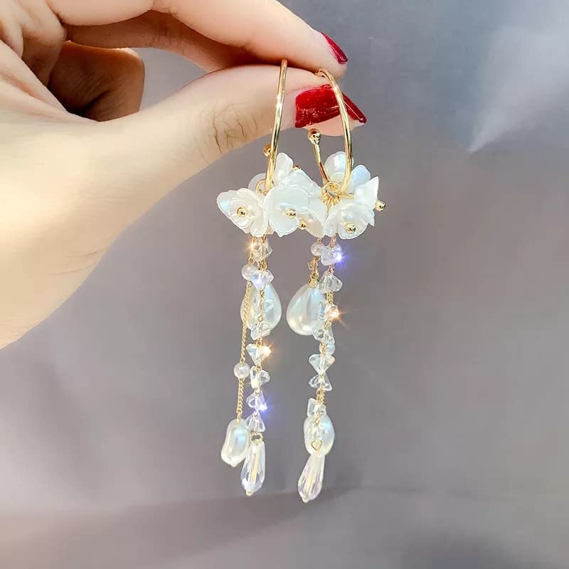Boucles d'oreilles longues argent sterling 925 cristal fleur femme LXGGUC
