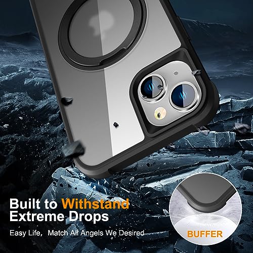 Image of Compatible with iPhone 14 Plus Case with Stand 6.7 inch,Black | Matte Translucent Phone Case for iPhone 14 Plus,360 Magnetic Ring Stand,Compatible Mag-Safe,Military Grade Protection