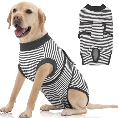 Image of FUAMEY Dog Recovery Suit Male,Dogs Surgery Neuter Suits Puppy Spay Shirts for Female Protect Dog's Skin Anti Licking Abdominal Wounds Doggie Onesie Pet Bodysuit Alternative to Cone Gray Stripes XL