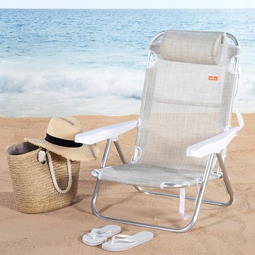 Chaise pliante basse avec dossier haut réglable multiposition et coussin appui-tête intégré - 3