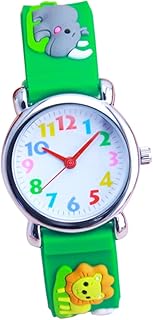 Relógio infantil relógio de pulso infantil relógio de pulso infantil com pulseira relógio de desenho animado 3D verde pulseira 3D ponteiro mineral espelho de vidro reforçado adorável relógio infantil, Verde, 20X2.5CM, centímetro