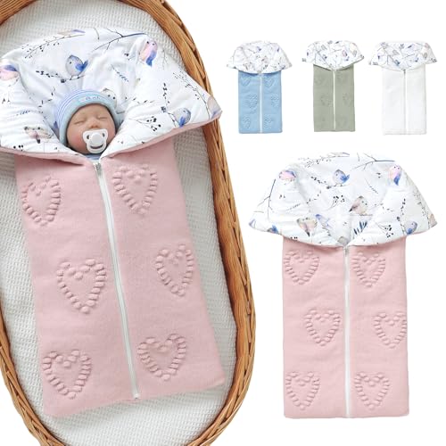 Image of Baby Winter Thick Swaddle Blankets Newborn Heart Dots Receiving Blanket Infant Soft Knit Warm Stroller Wraps for Baby Boys Girls (Pink)
