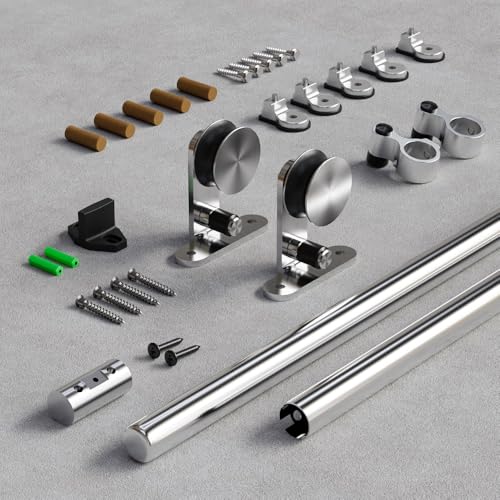 TSMST 200CM/6.6FT Schiebetürbeschlag Set Schiebetürsystem Gleitschiene Holzschiebetür Edelstahl