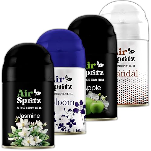Image of Air Spritz 225ml Freshmatic Automatic Air Freshener Refill (GREEN APPLE | LAVENDER | SANDALWOOD | JASMINE - Pack of 4) | Automatic Room Freshener, Bathroom Freshener and Room Spray