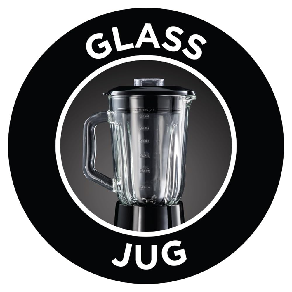 Russell Hobbs Blender [Polyvalent, Puissant & Rapide] Essential (Bol en verre 1,5L + Gourde Nomade, 4 Lames en acier Inox, 2 vitesses, Smoothie, Utilisation & Nettoyage facile) Mixeur 23821-56