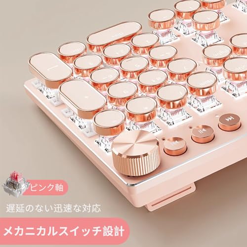 HOGREL V20 タイプライター風 メカニカルゲーム用キーボード LEDバックライト付き 104キー USB-C/Wi-Fi ピンク軸 (ピンク) Windows/Mac対応
