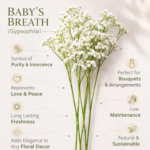 Image of CraftVatika Baby's Breath Artificial Flower Bunch White Gypsophila with Flexible Stems | Realistic Fake Flowers for Vase Decoration | Living Room Table Decor | Wedding Anniversary Party Gift