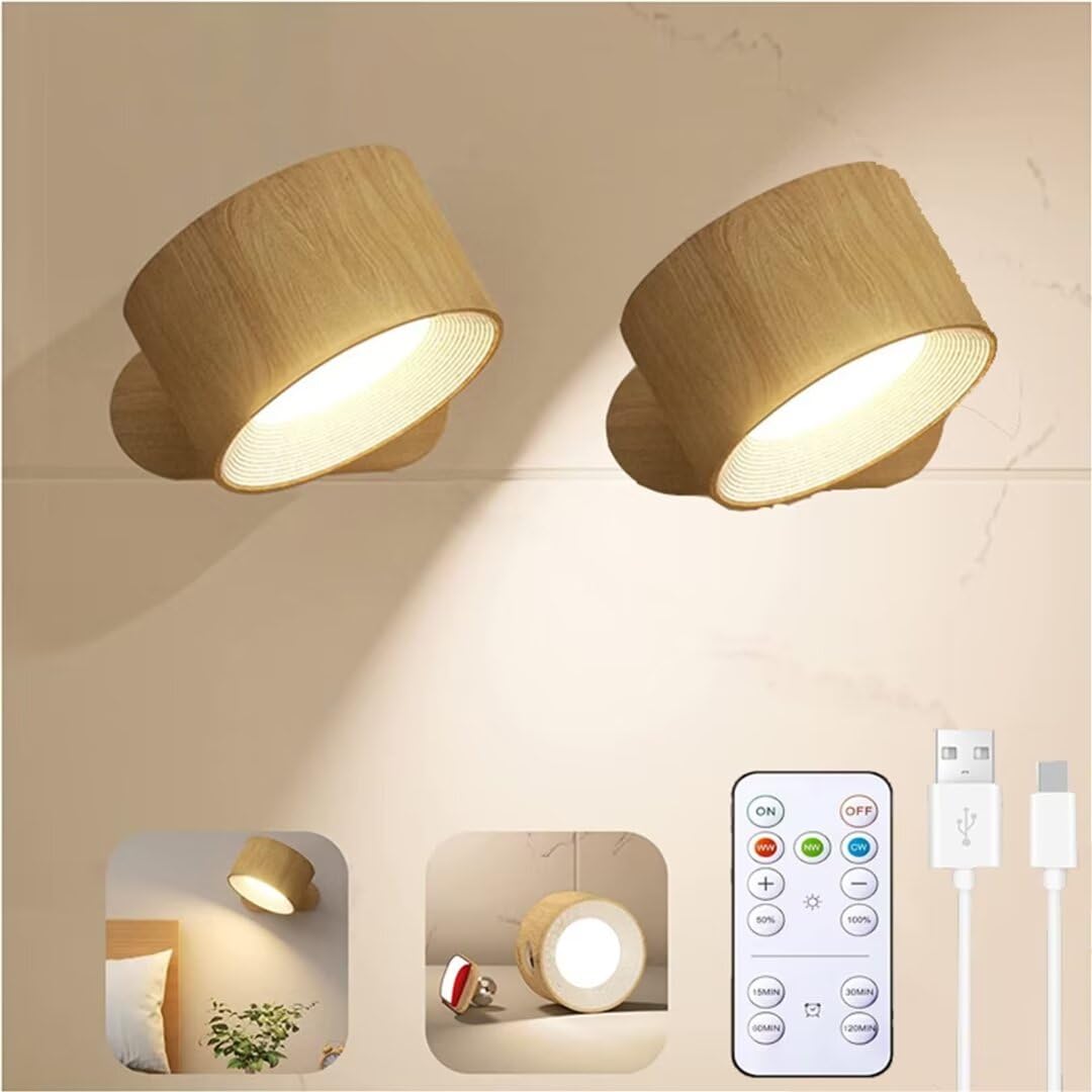 Applique Murale LED Interieur, Télécommande Contrôle Tactile, Lampe Murale Sans Fil, Lampe Murale Rotative RGB, Applique Murale Intérieure avec 3 Couleurs Température