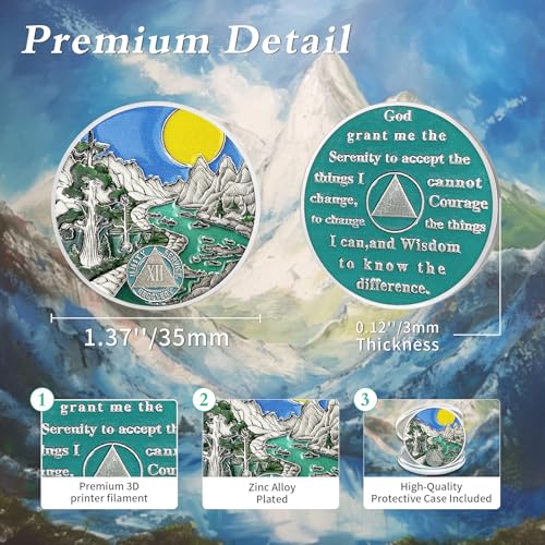 Image of Sunlight 12 Year Sobriety Coin - Recovery Twelve Year AA Coins - Serenity Prayer NA AA Chips and Medallions - 1-65 Prime Living Clean Sober Token - Narcotics Alcoholics Anonymous Gifts for Men Women