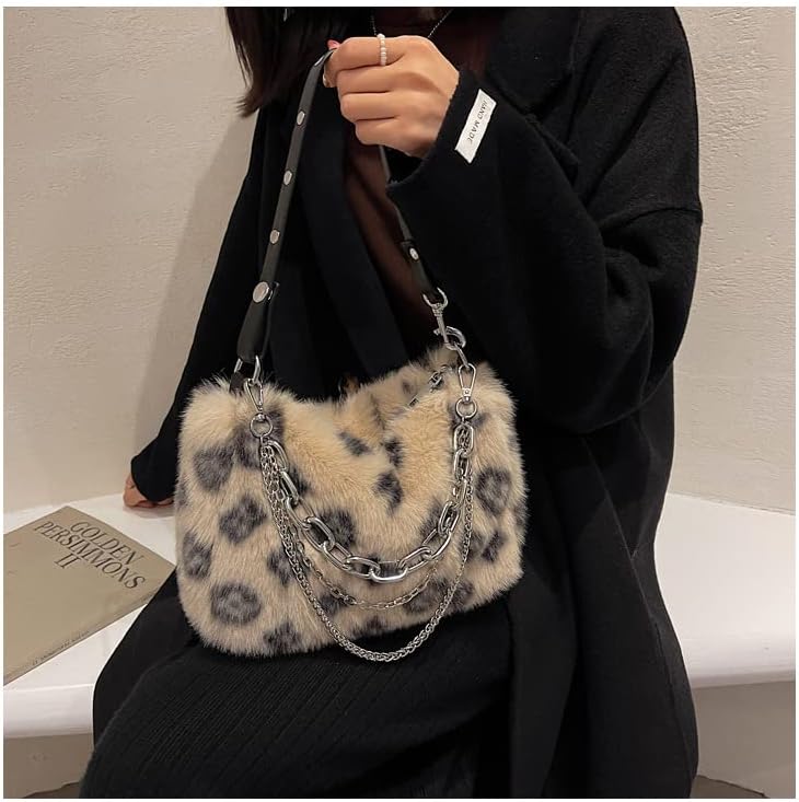 2022 New Leopard Print Plush Shoulder Cross-body Bag Fashion Chain One-shoulder Armpit Tote Y2K Purse Hobo Bag