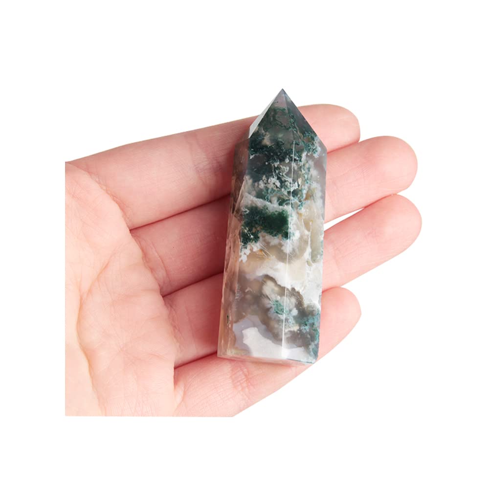 Acxico 1Pcs Moss Agate Geode Obelisk Polished Point Crystal Tower Natural Gemstone Healing