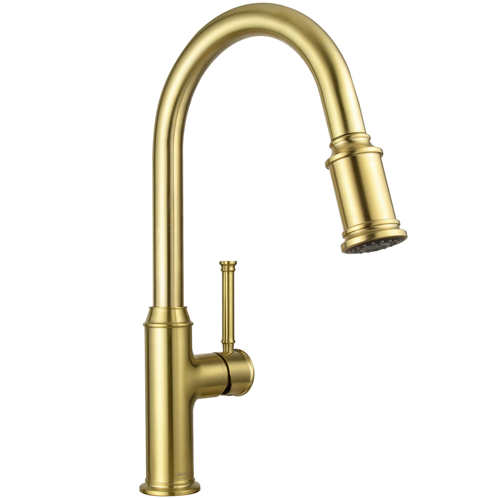 Lava Odoro Curtura Brushed Gold Kitchen Faucet with Pull Down Sprayer, Brass Kitchen Sink Faucet, Single Hole Kitchen Faucet with 3-Function Sprayer, Deck Plate Included, Spot-Free, 1.8GPM, KF421-SG