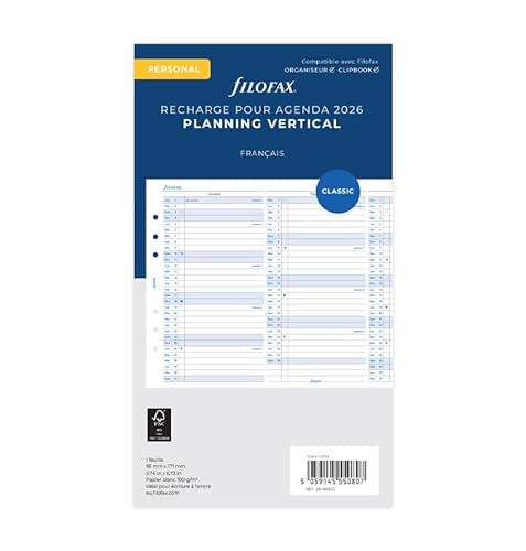 Filofax Agenda personnel annuel vertical français 2026