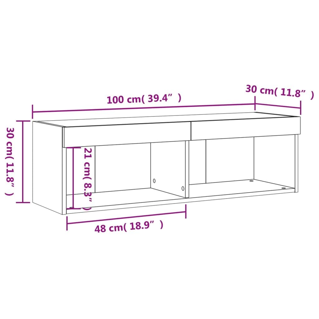vidaXL Mueble para TV con Luces LED, Soporte Flotante con Almacenaje, Armario Consola de Pared, Mueble Multimedia de Salón Dormitorio, Blanco