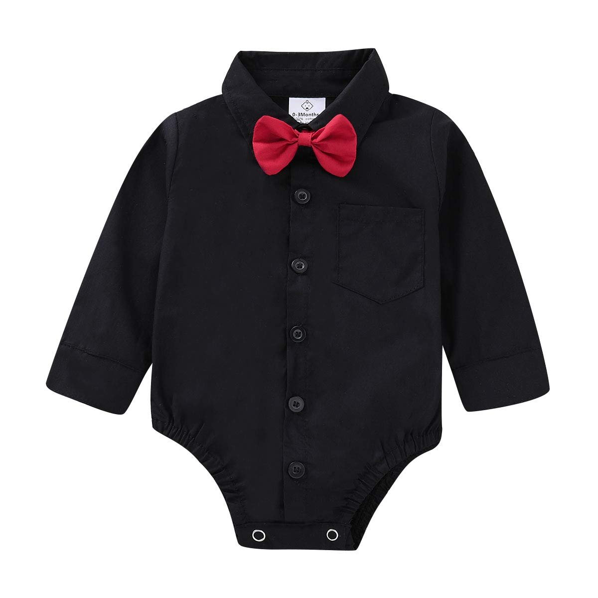 OPAWOBaby Boy Dress Shirt Button Down T-Shirt with Bow-tie Gentleman Bodysuit Romper for Infants Birthday Party Cake Smash Photo Shoot Wedding Christening