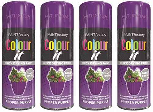 HitlineUK 4 x Purple Spray Paint 400ml Gloss Purple Paint for Walls, Interior & Exterior Wall Paint Wood Paint Plastic Paint.
