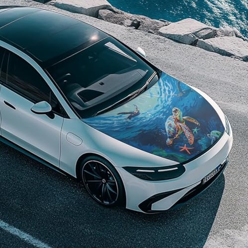 Image of Sea Turtle Car Hood Cover Elastic Fabrics Car Hood Cover Protector Vehicles Decorate Engine Easy to Install and Clean Car Decor Accessories Fit Most Car