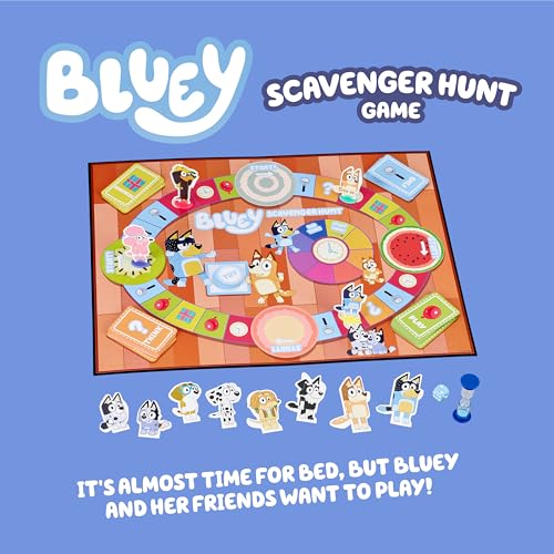 Image of Bluey Scavenger Hunt Board Game, Cooperative Play with 4 Exclusive Mini-Figures, Indoor Games for Kids Ages 5+, Fun Toy Token Collecting Game | Collect 12 toy tokens as a team with Bluey, Bingo, Bandit & Chilli minis; family game for kids ages 3+