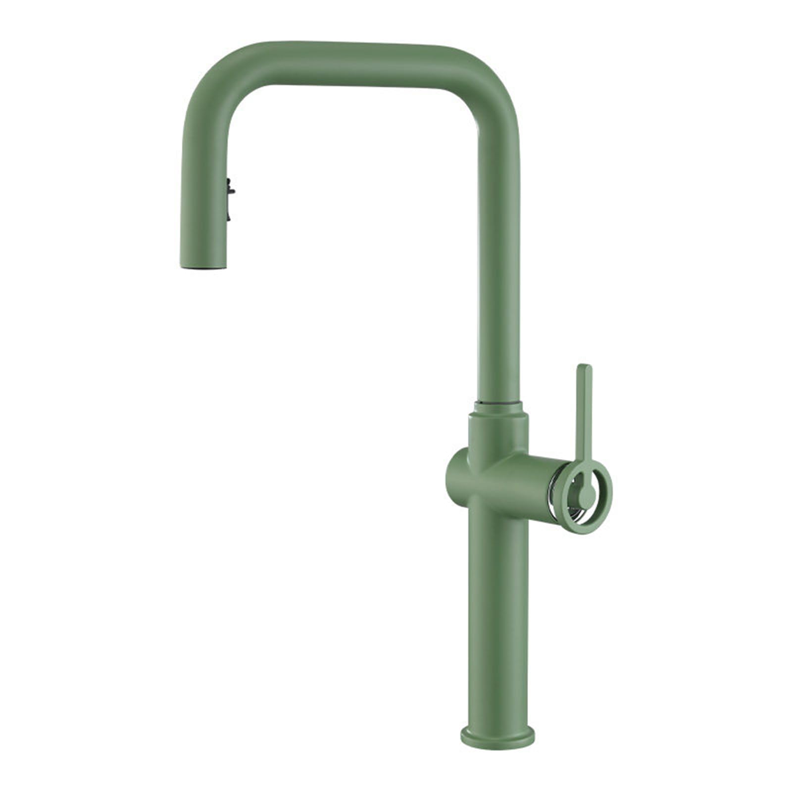 ZYCHSJXA Kitchen Mixer Tap with Pull Out Spray Single Handle Hot and Cold Water Swivel Taps Brass-Green