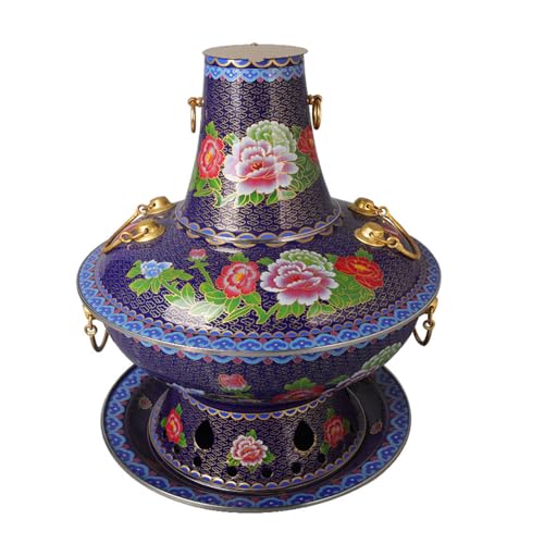 UNYQBFKM Enamel Copper Hot Pot, Old-Fashioned Copper Furnace Household Beijing Mutton Cloisonne Charcoal Copper Pot for Kitchen Catering Parties Hotels Dining,36cm