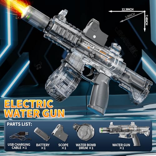 Image of Electric Water Gun for Kids and Toddlers 3+,Rechargeable,Automatic Squirt Watergun with LED,Pool Party Toys ideal Gift for Summer Fight Shot Game,Long Range,Spray Electric Water Guns (Small,Mini M416)