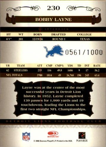 2006 Donruss Classics Football Card #230 Bobby Layne